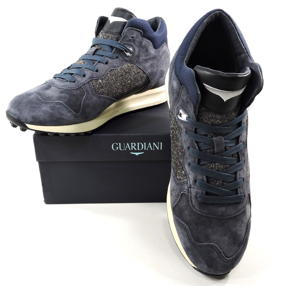 GUARDIANI 🇮🇹 MEN'S BLUE SUEDE COMFORT FASHION HIGH STILE SNEAKERS